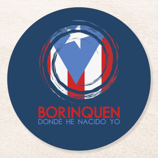 Dessous-de-verre Rond En Papier Drapeau Porto Rico Borinquen (Devant)
