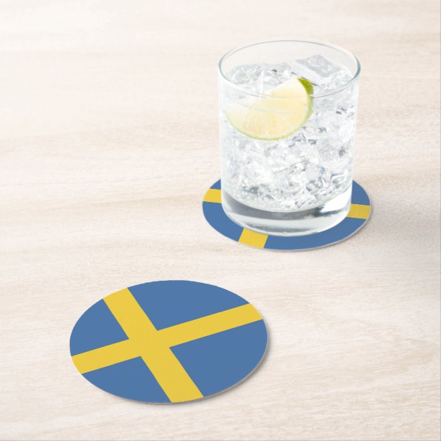 Dessous-de-verre Rond En Papier Drapeau suédois (En situation)
