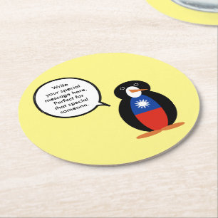 Dessous-de-verre Rond En Papier Drapeau taïwanais ou M. Pingouin parlant chinois