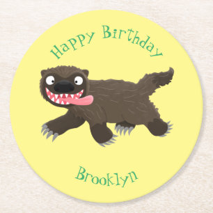 Dessous-de-verre Rond En Papier Drôle animal avide de carcajou