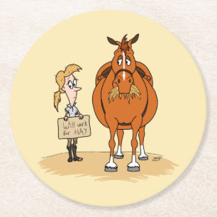 Dessous-de-verre Rond En Papier Drôle Caricature De Graisse La Femme De Cheval Tra