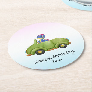 Dessous-de-verre Rond En Papier Drôle dinosaure antique voiture B2S anniversaire d