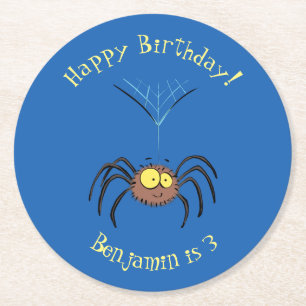 Dessous-de-verre Rond En Papier Drôle mignon dessin animé d'araignée moelleuse