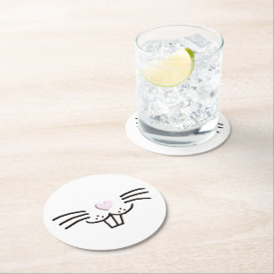 Dessous-de-verre Rond En Papier Drôle mignon lapin de Pâques illustration du visag