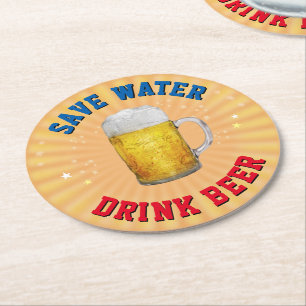 Dessous-de-verre Rond En Papier Économisez de l'eau - Boire de la bière