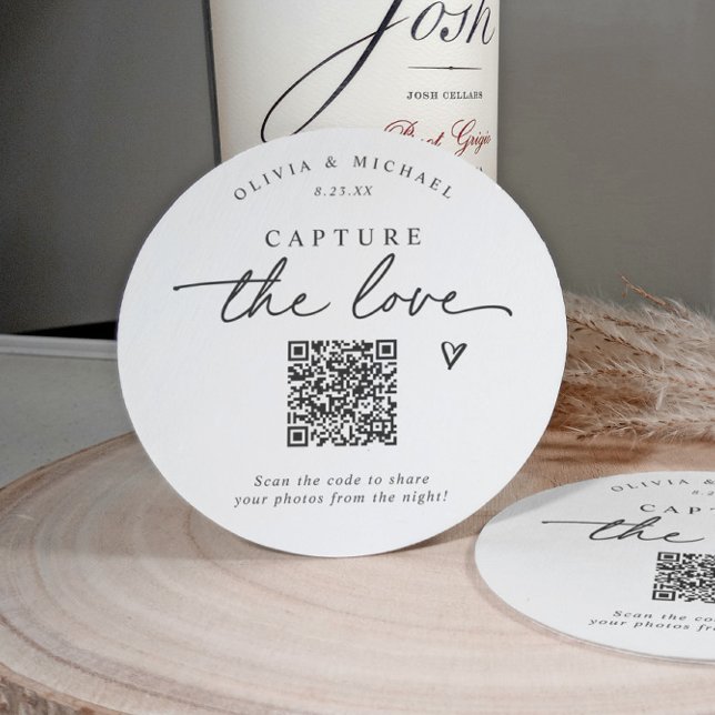Dessous-de-verre Rond En Papier Écriture manuscrite de code QR avec partage de pho (Personalized QR code coaster for wedding guests to upload photos to your gallery.)