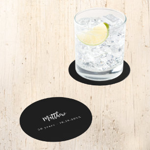 Dessous-de-verre Rond En Papier Écriture noir blanc minimaliste