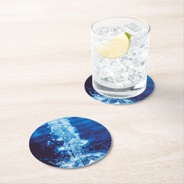 Dessous-de-verre Rond En Papier Effet eau bleu cristal (En situation)