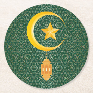 Dessous-de-verre Rond En Papier Eid al Fitr Moubarak Ramadan Kareem Moon Star