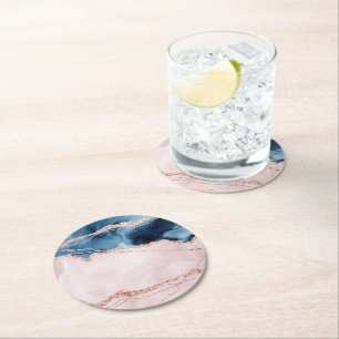 Dessous-de-verre Rond En Papier Élégance mystique   Agate rose Turquoise bleue