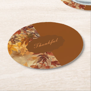 Dessous-de-verre Rond En Papier Élégant,Action de grâce, Feuilles d'automne,Rustiq