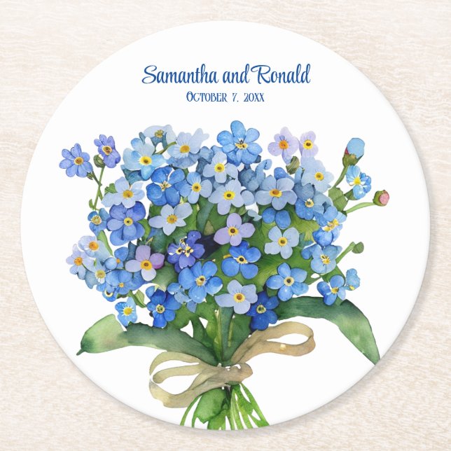 Dessous-de-verre Rond En Papier Elégant aquarelle Oubliez-moi pas Mariage (Devant)