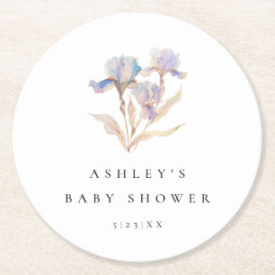 Dessous-de-verre Rond En Papier Elégant Baby shower d'aquarelle florale Iris