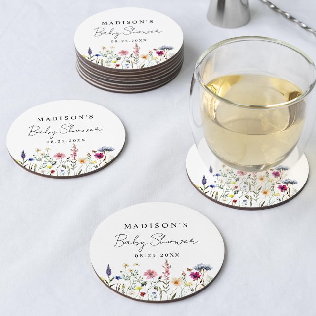 Dessous-de-verre Rond En Papier Élégant Baby shower Fleur sauvage Meadow (Créateur téléchargé)