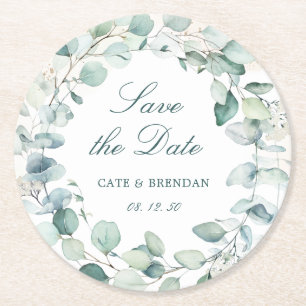 Dessous-de-verre Rond En Papier Elégant Eucalyptus Verdure Wreath Enregistrer La D
