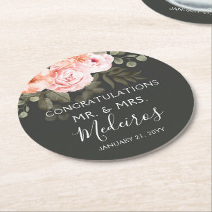 Dessous-de-verre Rond En Papier Élégant floral rose poudré botanique mariage moder