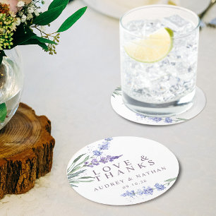 Dessous-de-verre Rond En Papier Élégant Lavender Love et Merci mariage Favor
