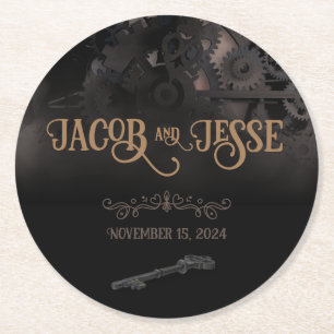 Dessous-de-verre Rond En Papier Élégant Mariage Black Steampunk