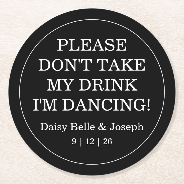 Dessous-de-verre Rond En Papier Élégant Mariage blanc et blanc (Devant)