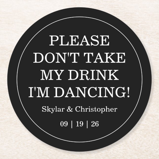 Dessous-de-verre Rond En Papier Élégant Mariage blanc et blanc (Devant)