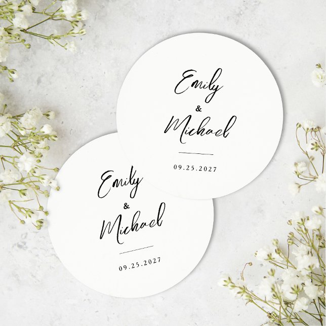 Dessous-de-verre Rond En Papier Élégant Mariage de calligraphie (Créateur téléchargé)