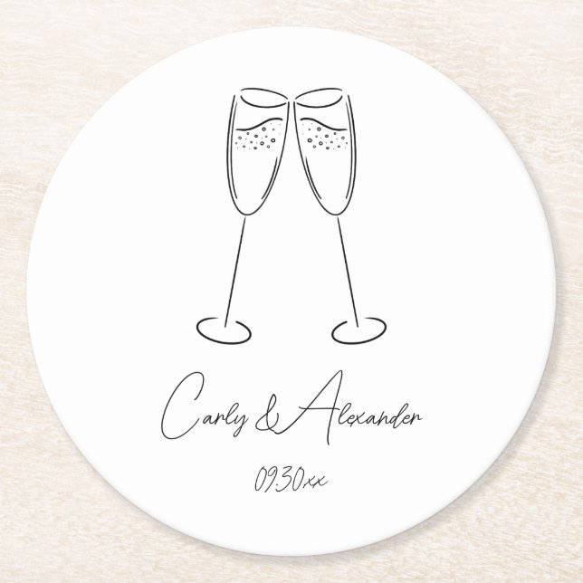 Dessous-de-verre Rond En Papier Élégant Mariage de verre Champagne Fiançailles (Devant)
