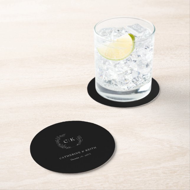 Dessous-de-verre Rond En Papier Élégant Mariage Monogramme (En situation)