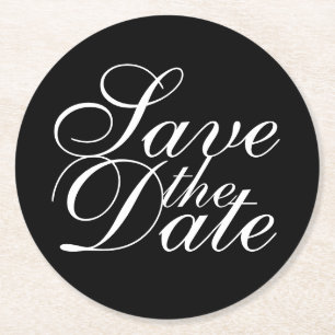 Dessous-de-verre Rond En Papier Élégant mariage noir Enregistrer la date