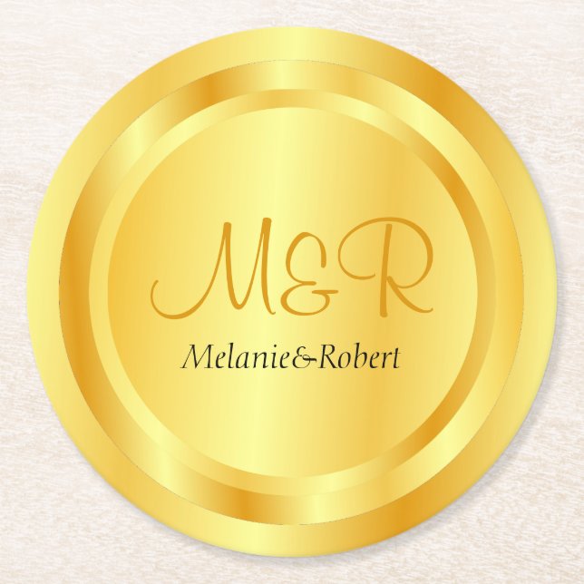 Dessous-de-verre Rond En Papier Élégant Modèle Personnalisé Faux Or Monogramme Mod (Devant)
