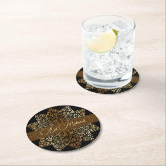 Dessous-de-verre Rond En Papier Elégant or ornemental et noir Aïd Moubarak