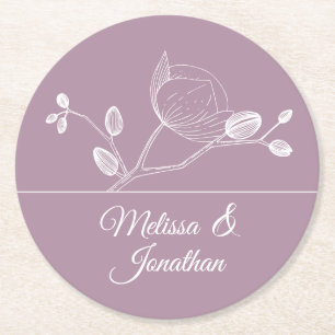 Dessous-de-verre Rond En Papier Élégant orchidées floral moderne violet mariage