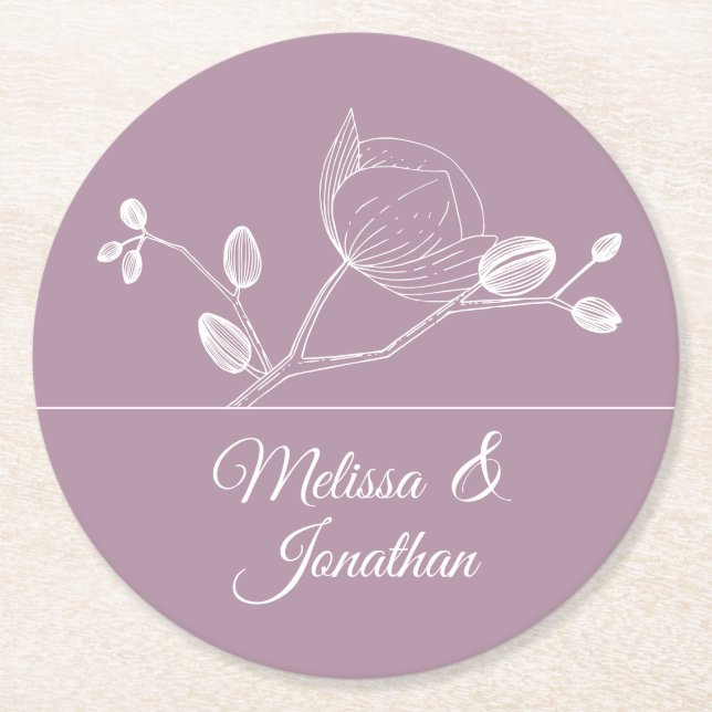 Dessous-de-verre Rond En Papier Élégant orchidées floral moderne violet mariage (Devant)