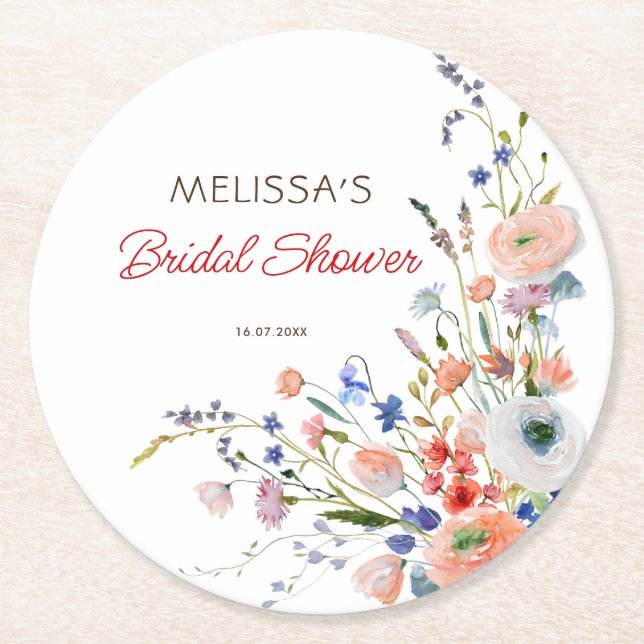 Dessous-de-verre Rond En Papier Élégant Shower de Mariage Floral (Devant)