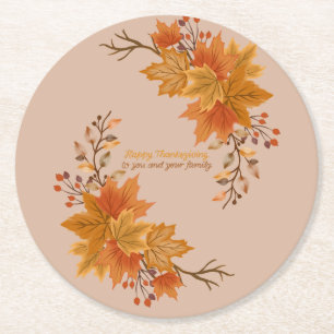 Dessous-de-verre Rond En Papier Élégant Thanksgiving divertissant
