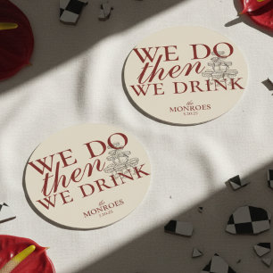Dessous-de-verre Rond En Papier Elégant Vieux Argent Papier Rouge Cocktail Mariage