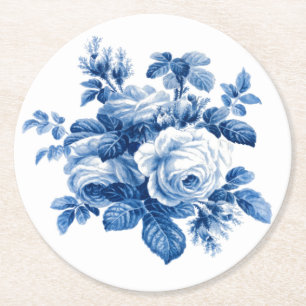 Dessous-de-verre Rond En Papier Élégant Vintage Chine Bleu Roses
