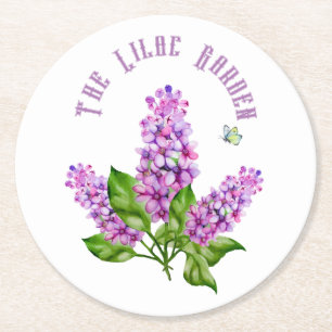 Dessous-de-verre Rond En Papier Élégante branche lilas aquarelle