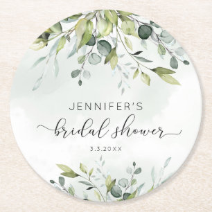 Dessous-de-verre Rond En Papier Elégante douche nuptiale du feuillage eucalyptus