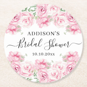 Dessous-de-verre Rond En Papier Elégante Fête des mariées Rose aquarelle