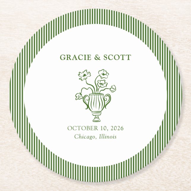 Dessous-de-verre Rond En Papier Elégante Flower Garden Party Classic Green Mariage (Devant)