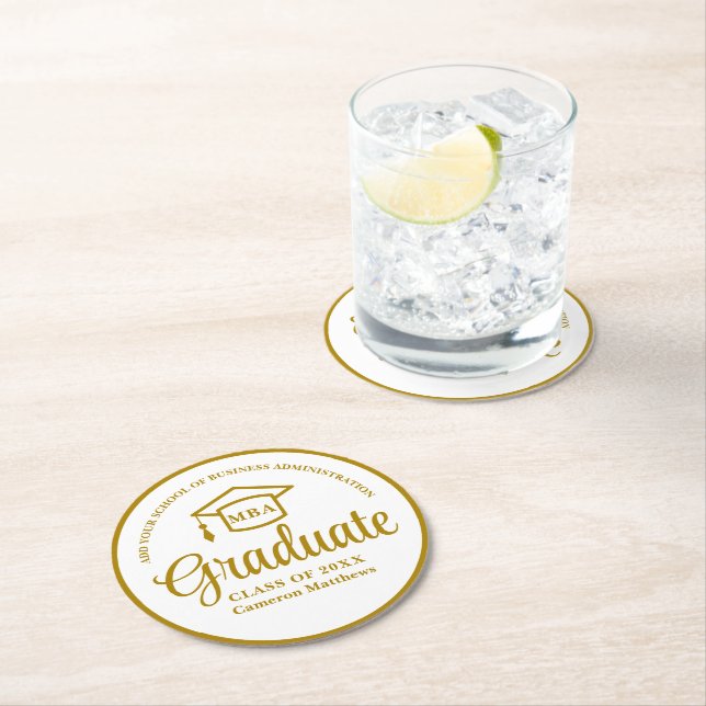 Dessous-de-verre Rond En Papier Élégante Gold Business School Graduation Party (En situation)