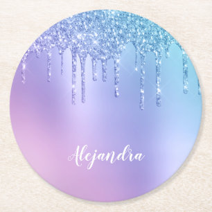 Dessous-de-verre Rond En Papier Elégante gouttelettes de parties scintillant éléga