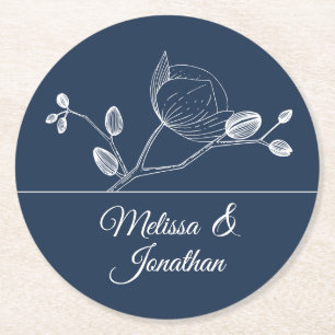 Dessous-de-verre Rond En Papier Elégante orchidée florale moderne bleu mariage