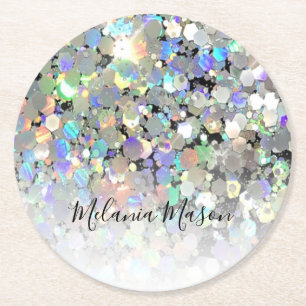 Dessous-de-verre Rond En Papier Elégante Parties scintillant holographique personn