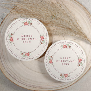 Dessous-de-verre Rond En Papier Élégante Poinsettia Botanique de Noël Vintage
