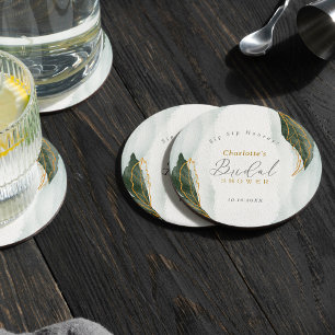 Dessous-de-verre Rond En Papier Elégante verdure Fête des mariées or Aquarelle