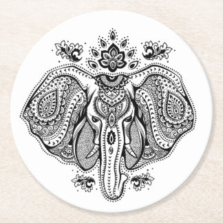 Dessous-de-verre Rond En Papier Éléphant d'Asie vintage inspiré