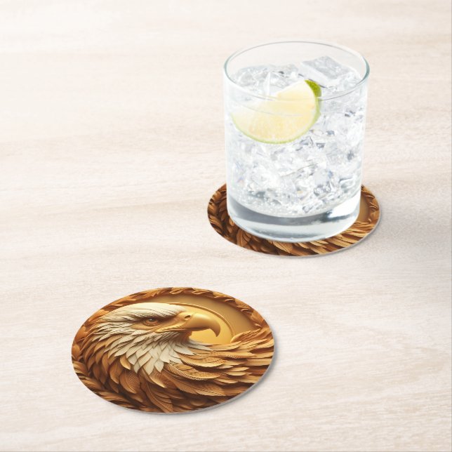Dessous-de-verre Rond En Papier Emblème d'aigle d'or (En situation)