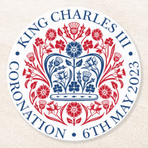 Dessous-de-verre Rond En Papier Emblème du couronnement du roi Charles III