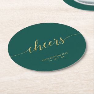 Dessous-de-verre Rond En Papier Emerald Green & Gold Modern Letters Party